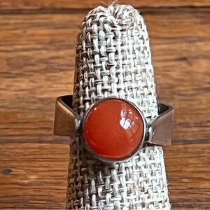 Mid-century handcrafted sterling silver duo-stone ring!  Orange Carnelian stone!